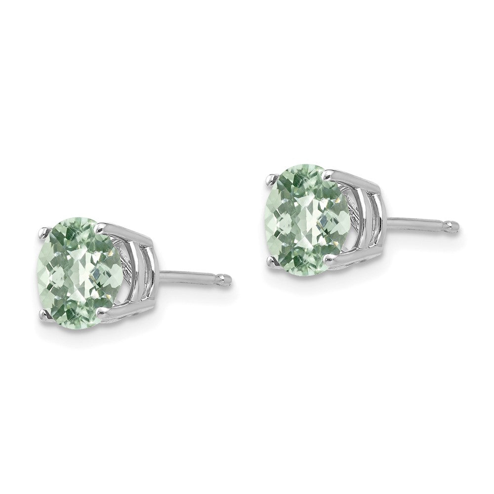 14k White Gold 7mm Round Checker-Cut Green Quartz Earrings