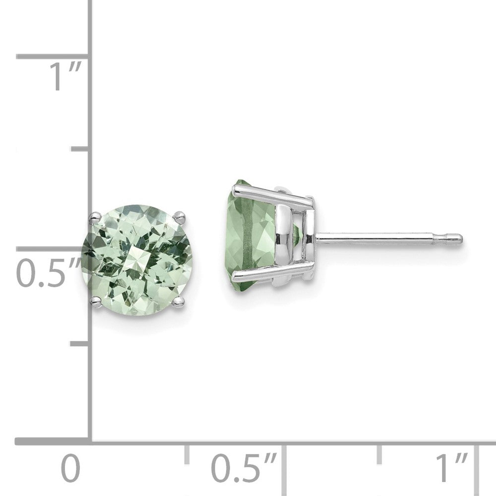 14k White Gold 7mm Round Checker-Cut Green Quartz Earrings