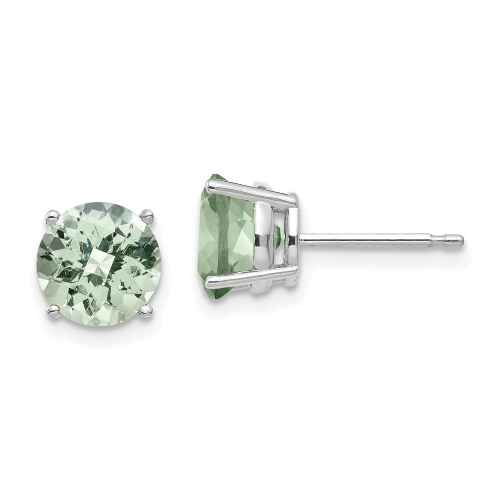 14k White Gold 7mm Round Checker-Cut Green Quartz Earrings