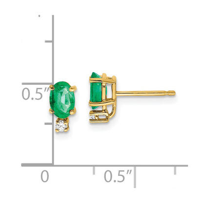 14k Yellow Gold 6x4mm Oval Emerald AAA Real Diamond Earrings