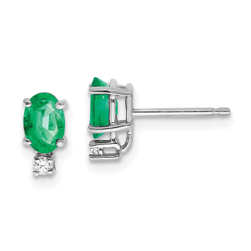 14k White Gold 6x4mm Oval Emerald A Real Diamond Earrings