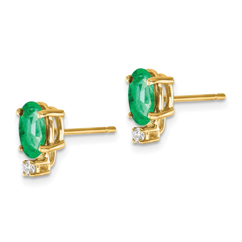 14k Yellow Gold 7x5mm Oval Emerald & AAA Real Diamond Earrings