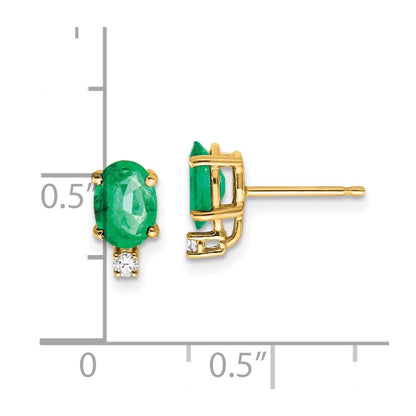 14k Yellow Gold 7x5mm Oval Emerald & AAA Real Diamond Earrings