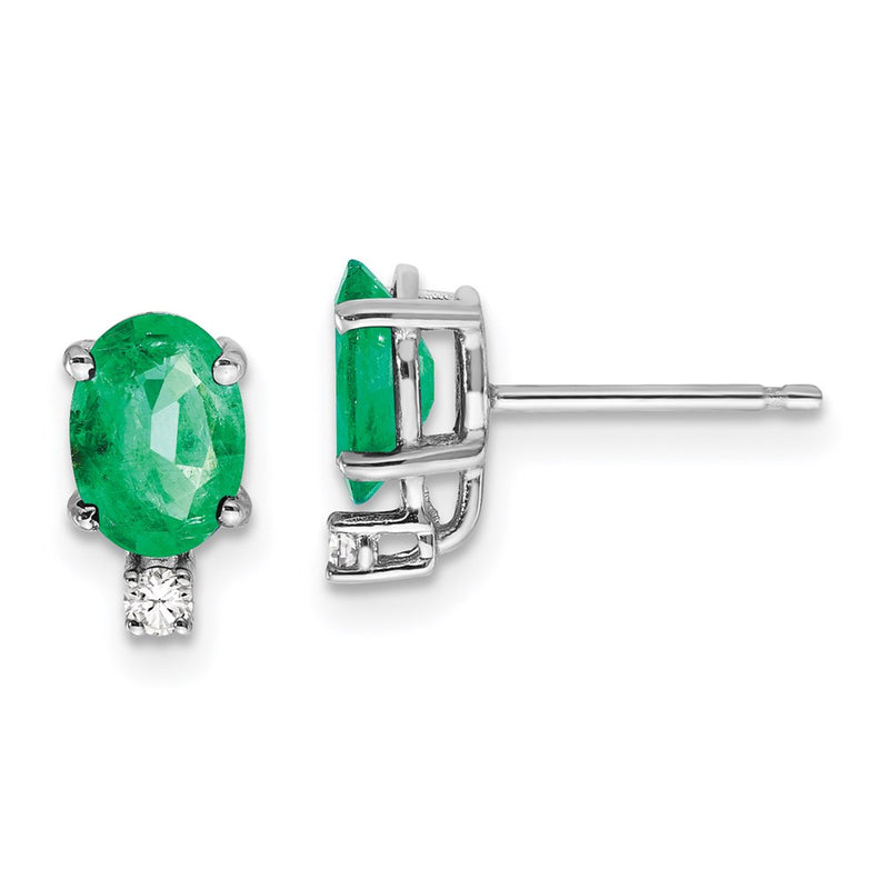 14k White Gold 7x5mm Oval Emerald & AAA Real Diamond Earrings