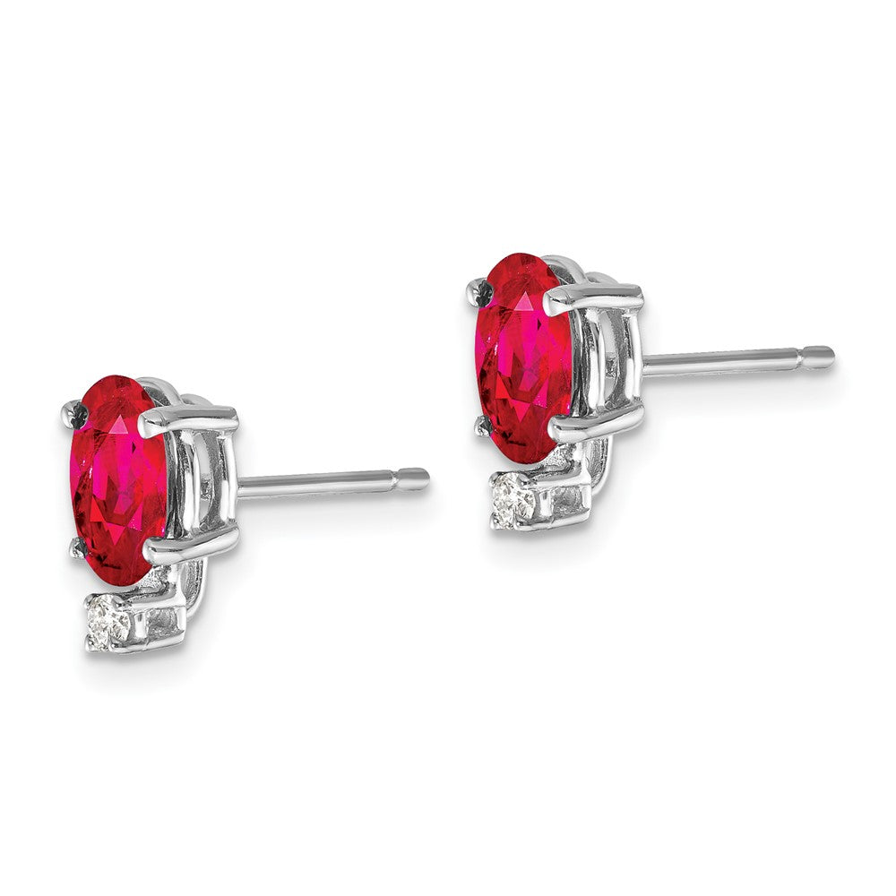 14k White Gold 7x5mm Oval Ruby A Real Diamond Earrings