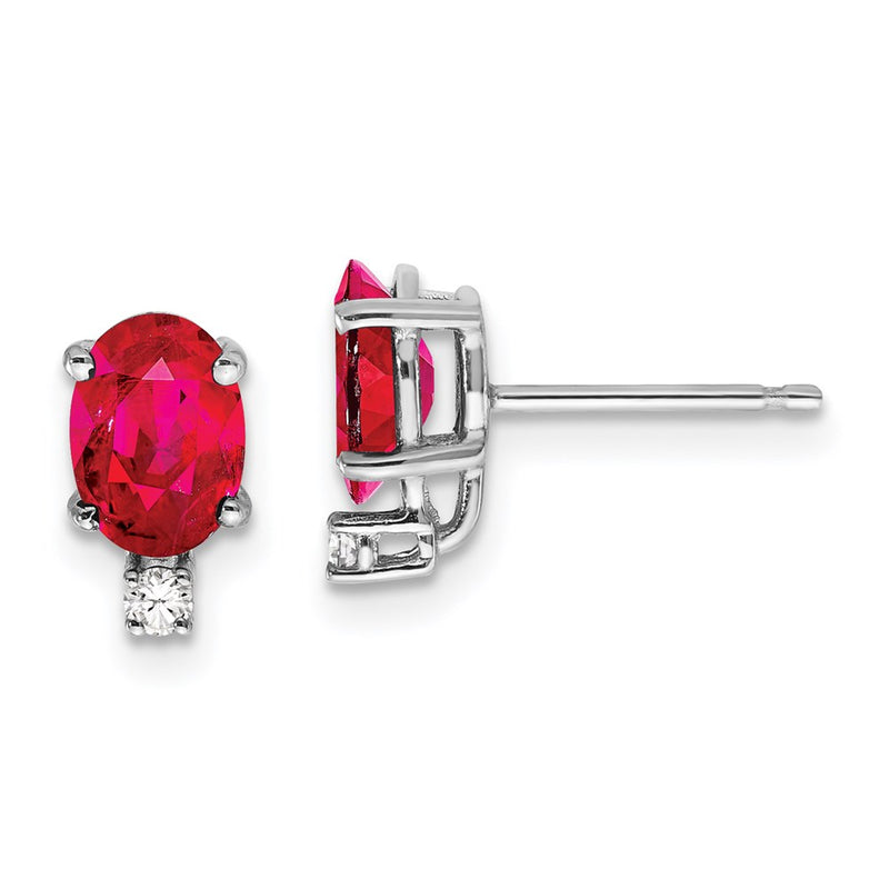 14k White Gold 7x5mm Oval Ruby A Real Diamond Earrings