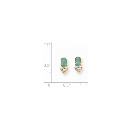 14k Yellow Gold Emerald Real Diamond Post Earrings
