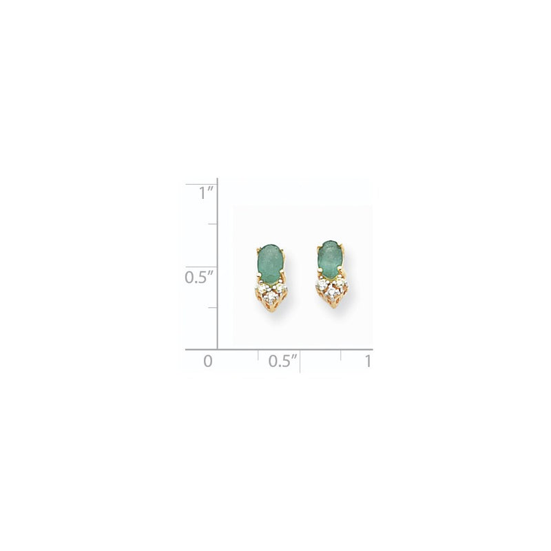14k Yellow Gold Emerald Real Diamond Post Earrings