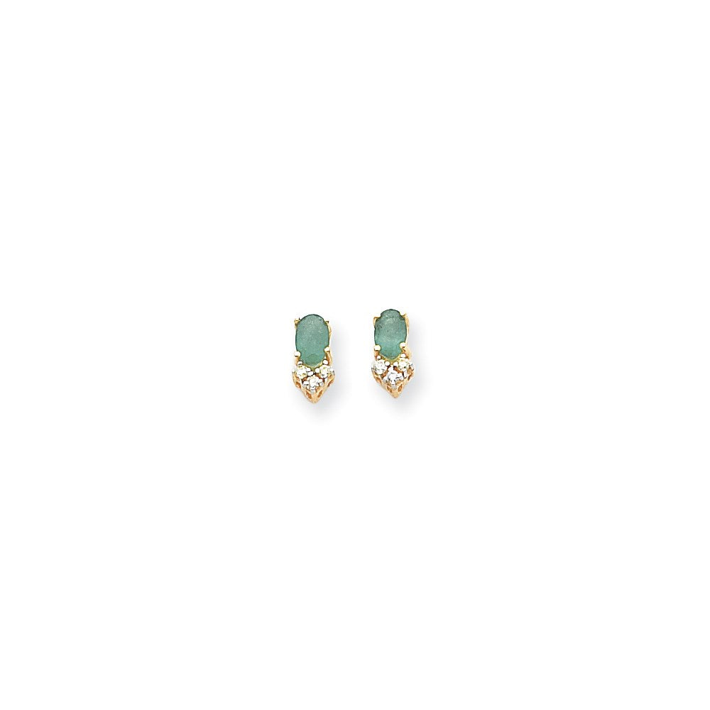 14k Yellow Gold Emerald Real Diamond Post Earrings