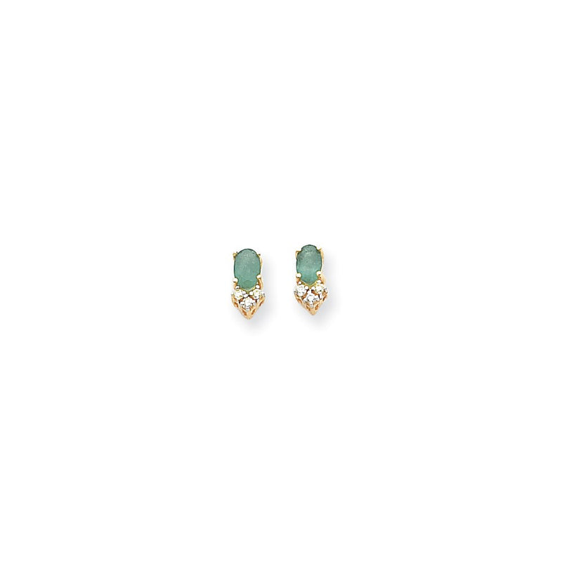 14k Yellow Gold Emerald Real Diamond Post Earrings