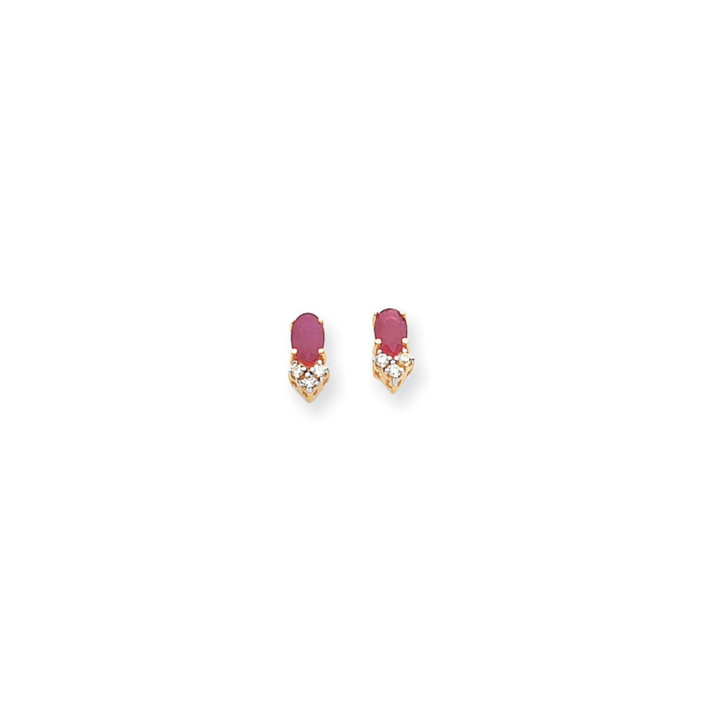 14k Yellow Gold 6x4mm Oval Ruby A Real Diamond Earrings XE758R/A