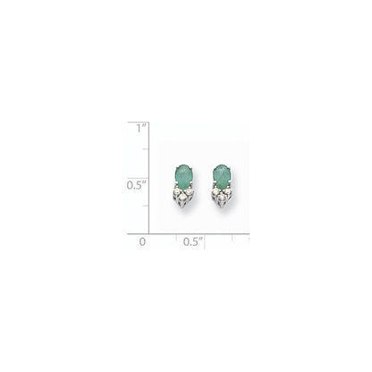 14k White Gold 6x4mm Oval Emerald VS Real Diamond Earrings