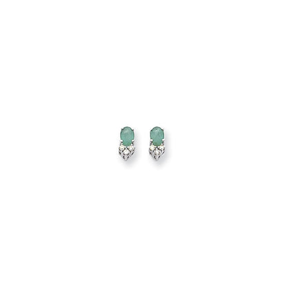 14k White Gold 6x4mm Oval Emerald A Real Diamond Earrings XE759E/A
