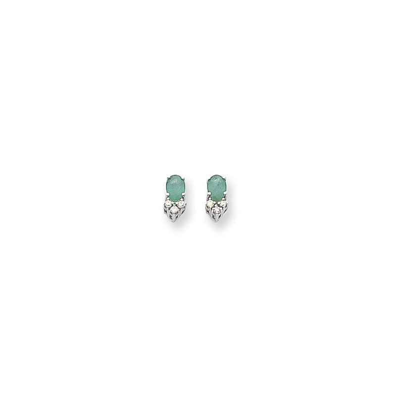 14k White Gold 6x4mm Oval Emerald VS Real Diamond Earrings