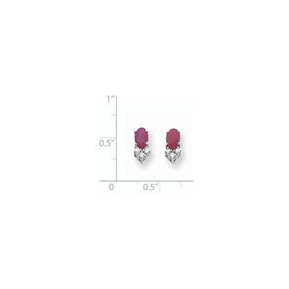 14k White Gold 6x4mm Oval Ruby VS Real Diamond Earrings
