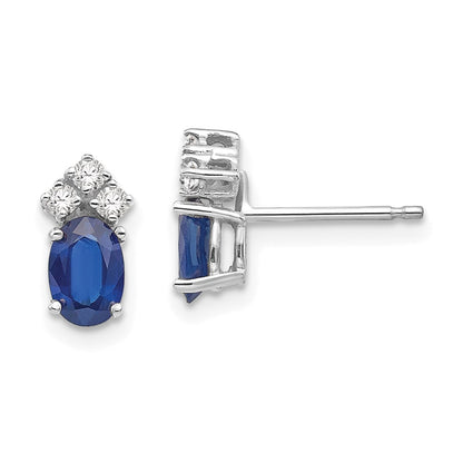 14k White Gold 6x4mm Oval Sapphire A Real Diamond Earrings XE759S/A