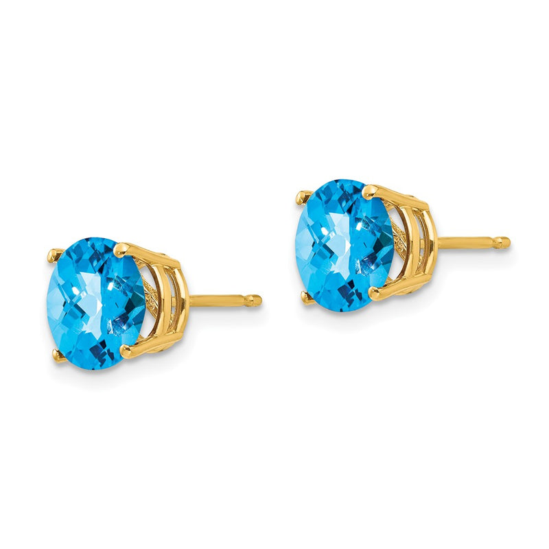 14k Yellow Gold 8mm Blue Topaz Checker Earrings