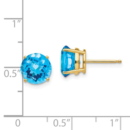 14k Yellow Gold 8mm Blue Topaz Checker Earrings
