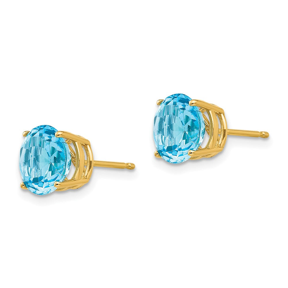 14k Yellow Gold 8mm Blue Topaz Post Earrings