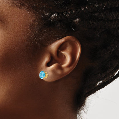 14k Yellow Gold 8mm Blue Topaz Post Earrings