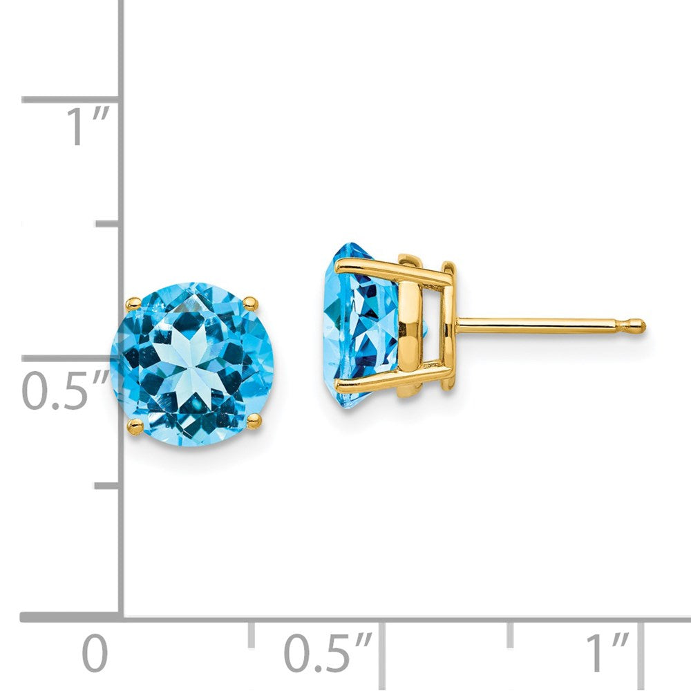 14k Yellow Gold 8mm Blue Topaz Post Earrings