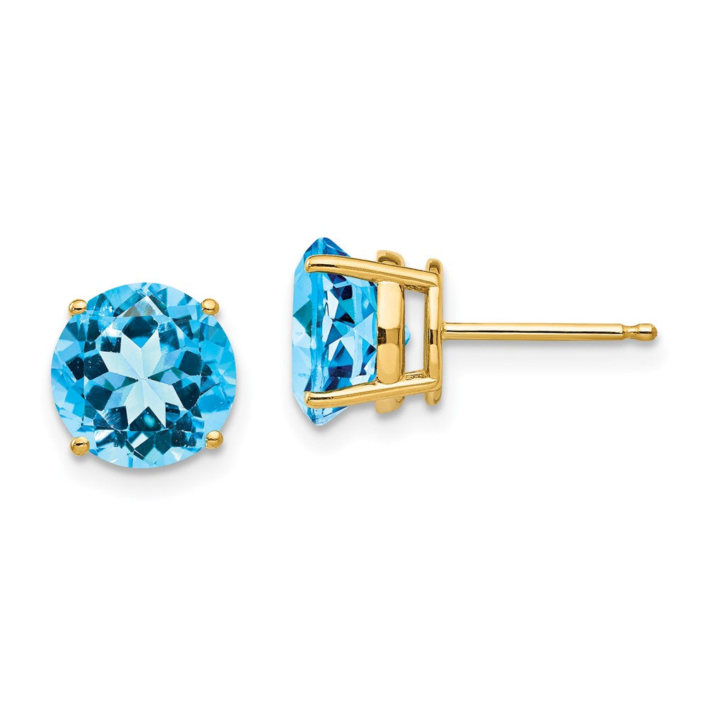 14k Yellow Gold 8mm Blue Topaz Post Earrings