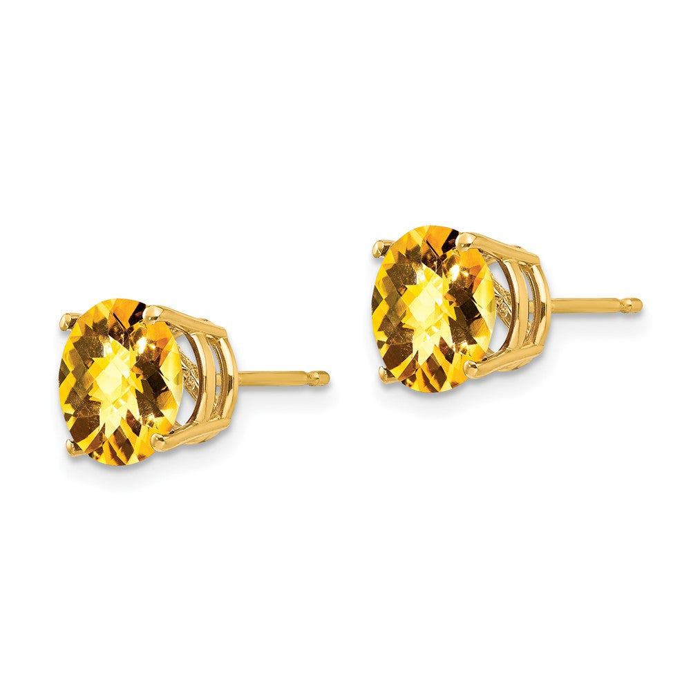 14k Yellow Gold 8mm Citrine Checker Post Earrings