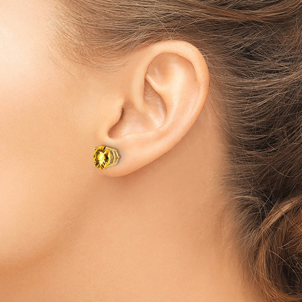 14k Yellow Gold 8mm Citrine Checker Post Earrings