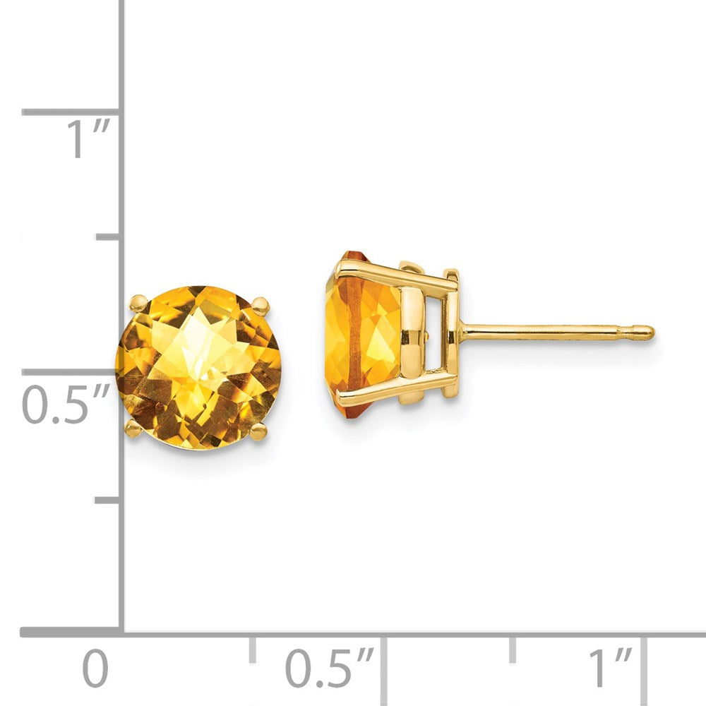 14k Yellow Gold 8mm Citrine Checker Post Earrings