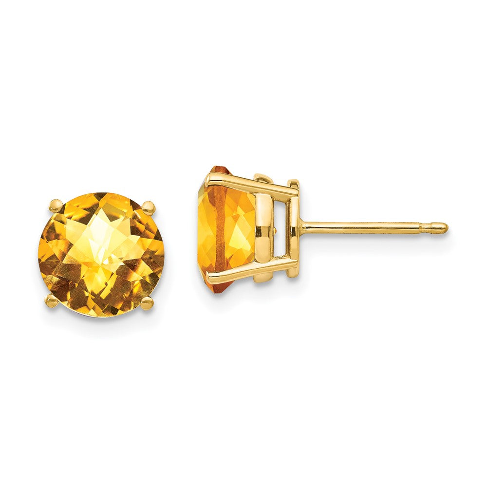 14k Yellow Gold 8mm Citrine Checker Post Earrings