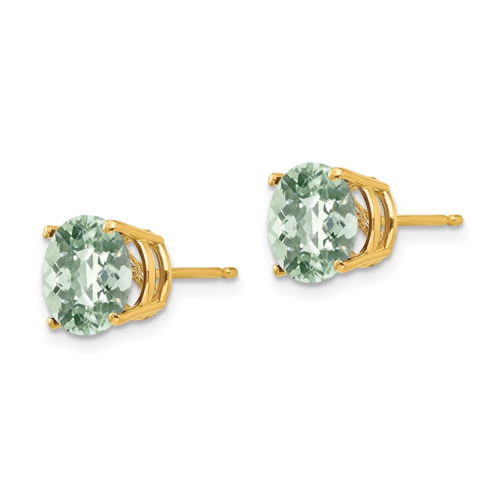 14k Yellow Gold 8mm Round Checker-Cut Green Quartz Earring