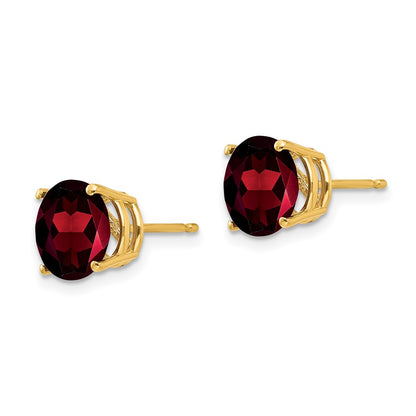 14k Yellow Gold 8mm Garnet Post Earrings