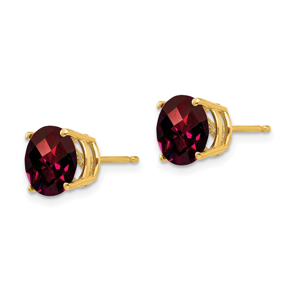 14k Yellow Gold 8mm Garnet Checker Post Earrings