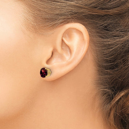 14k Yellow Gold 8mm Garnet Checker Post Earrings