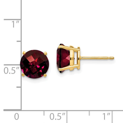 14k Yellow Gold 8mm Garnet Checker Post Earrings