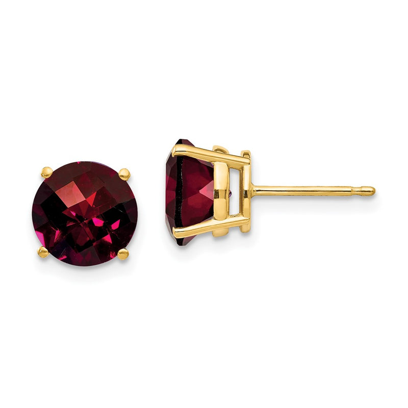 14k Yellow Gold 8mm Garnet Checker Post Earrings