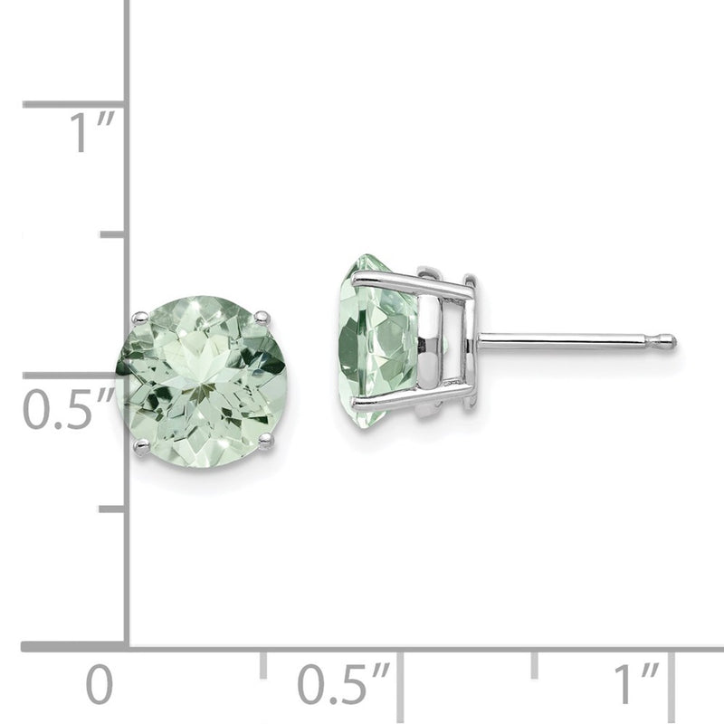 14k White Gold 8mm Round Green Quartz Earrings