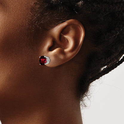 14k White Gold 8mm Garnet Earrings