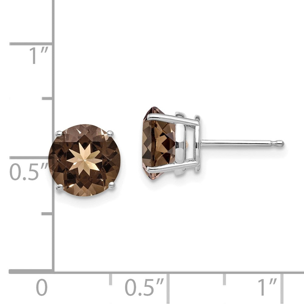 14k White Gold 8mm Round Smok Yellow Gold Quartz Earrings