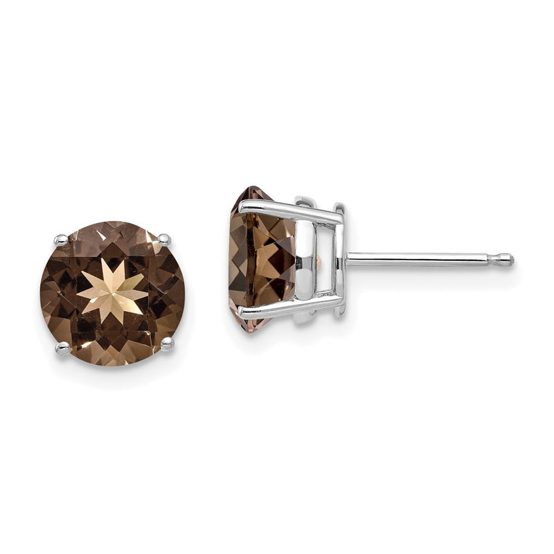 14k White Gold 8mm Round Smok Yellow Gold Quartz Earrings