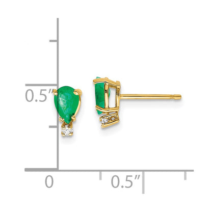 14k Yellow Gold Emerald Real Diamond Post Earrings