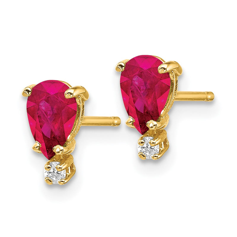 14k Yellow Gold Ruby Real Diamond Post Earrings