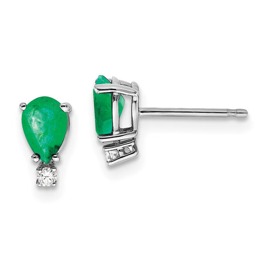 14k White Gold Emerald Real Diamond Post Earrings