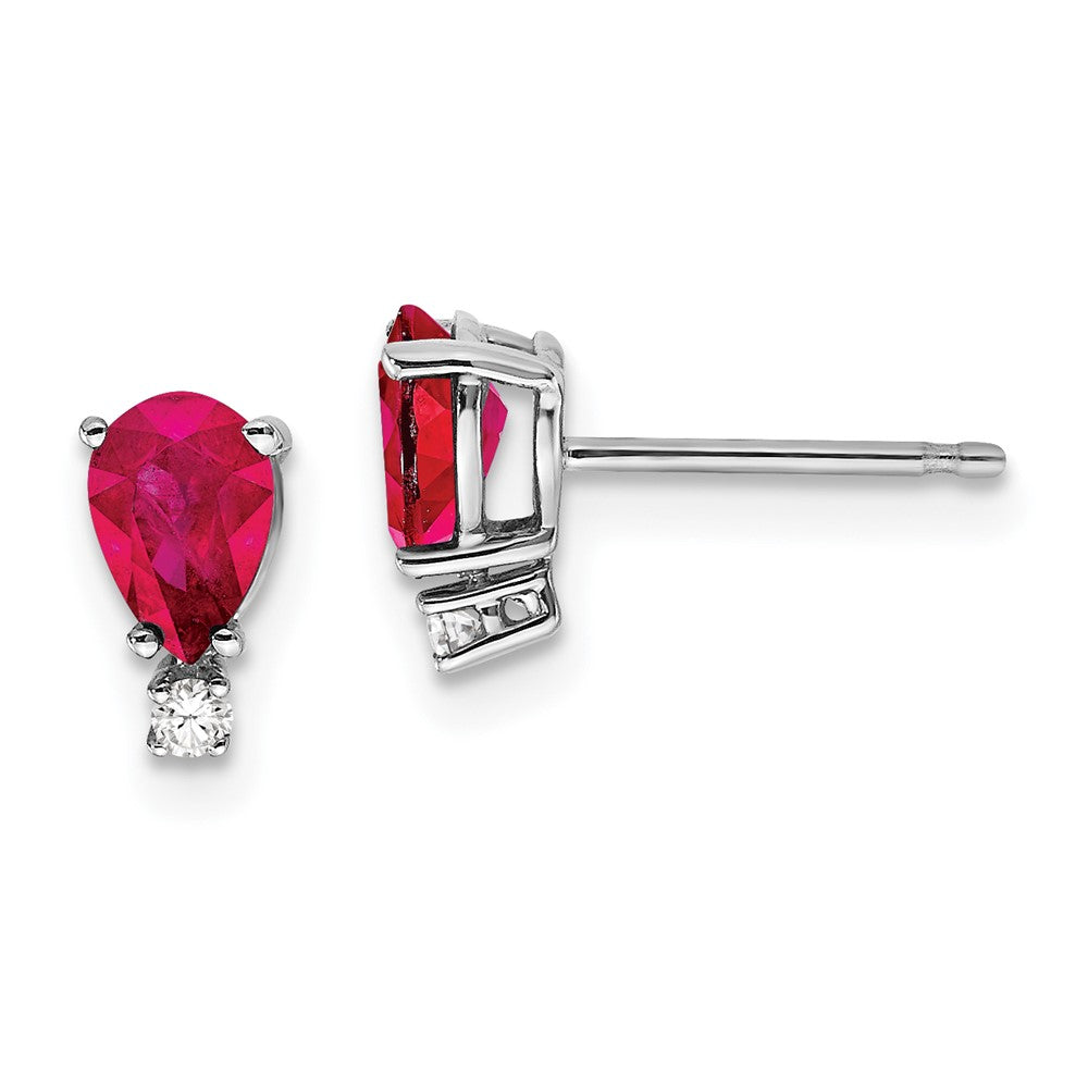 14k White Gold 6x4mm Pear Ruby & AAA Real Diamond Earrings