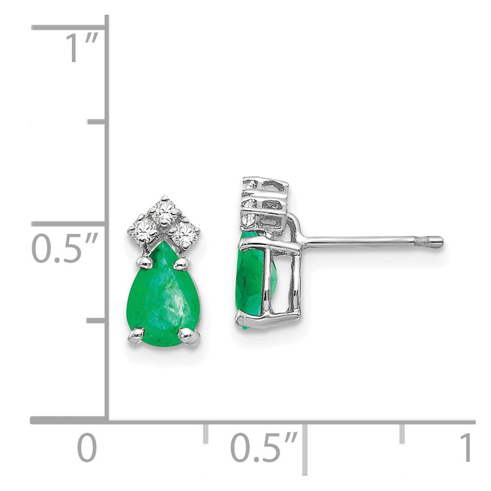 14k White Gold Emerald Real Diamond Post Earrings