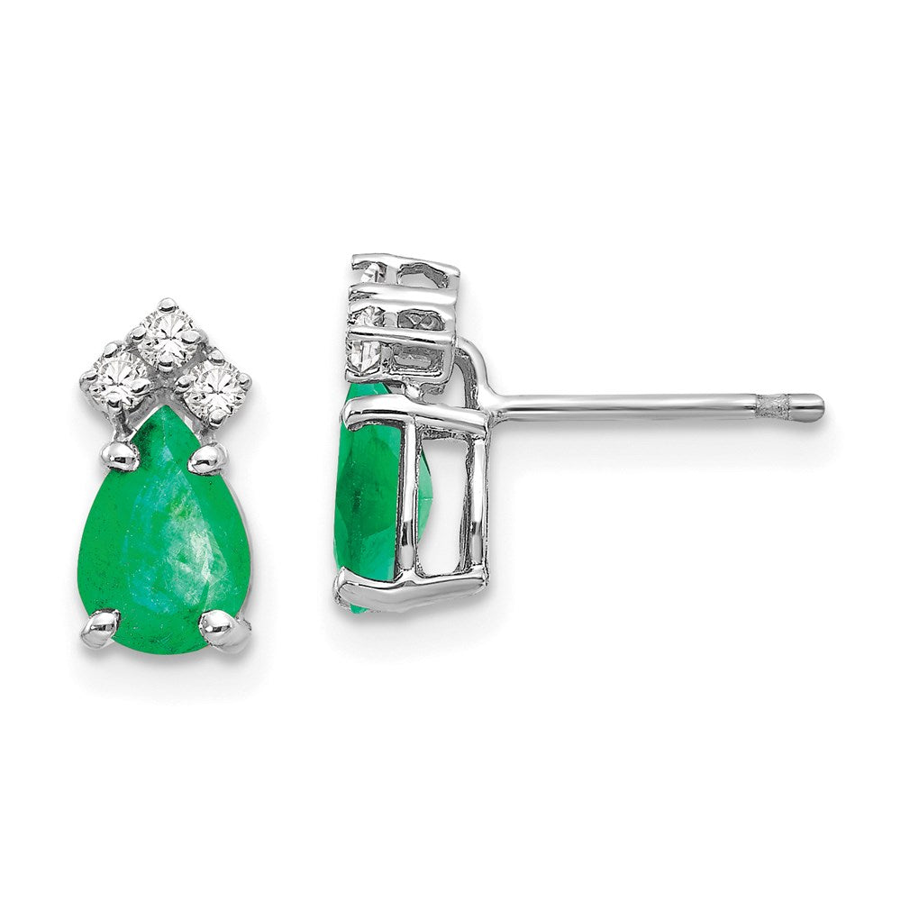 14k White Gold 7x5mm Pear Emerald A Real Diamond Earrings XE763E/A
