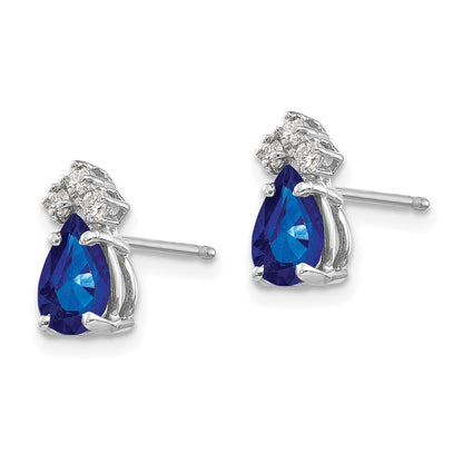 14k White Gold 7x5mm Pear Sapphire VS Real Diamond Earrings