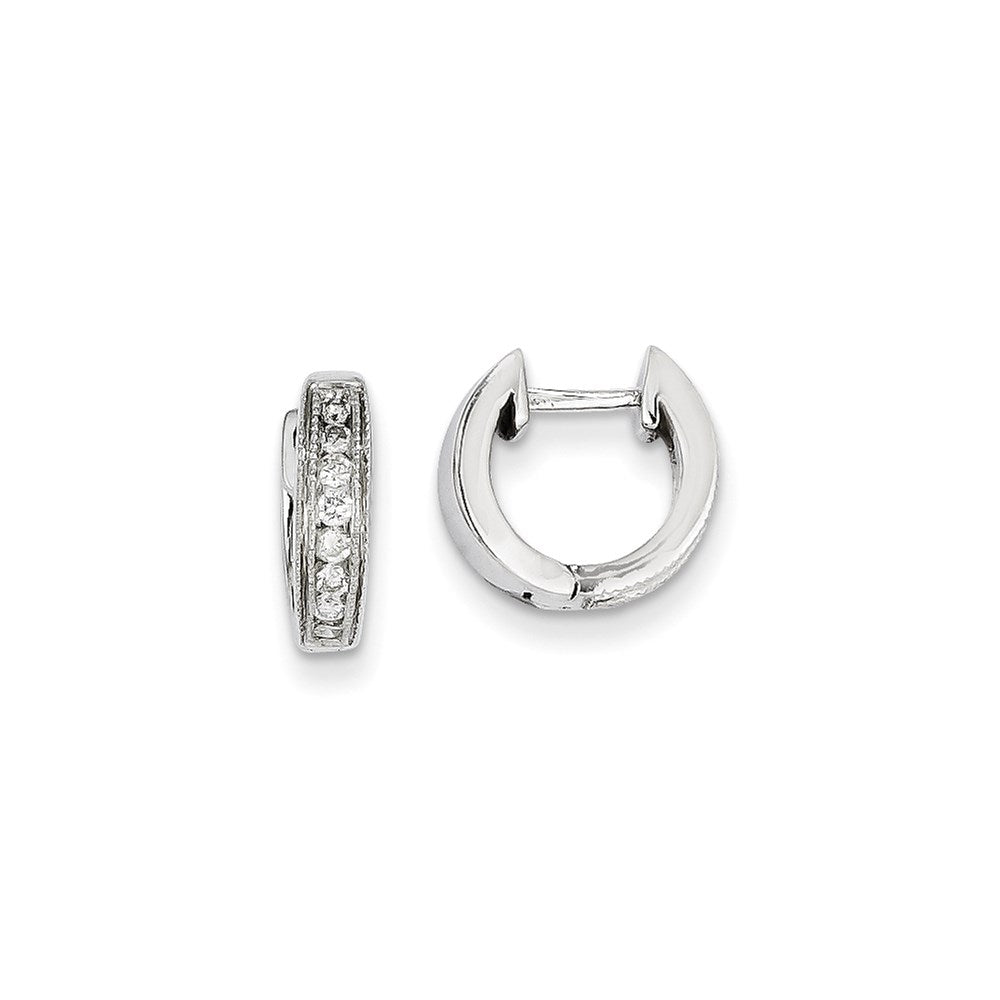 14k White Gold Real Diamond Complete Hinged Hoop Earrings