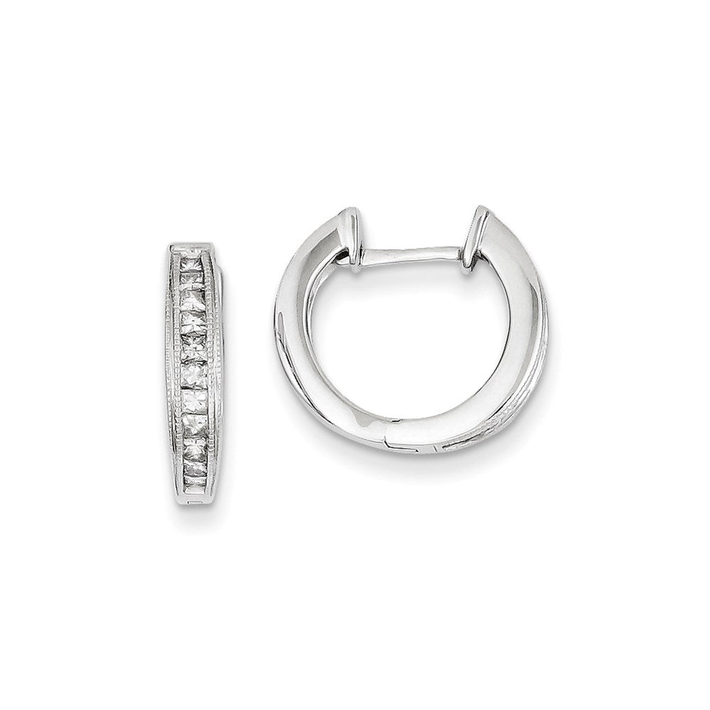 14k White Gold Real Diamond Complete Hinged Hoop Earrings