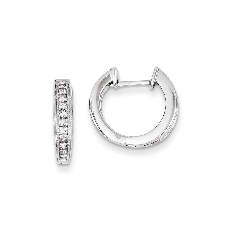 14k White Gold Real Diamond Complete Hinged Hoop Earrings